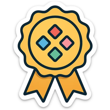 vector icon of a gold guarantee seal award with colorful gems, abstract seal shape, elegant and minimalist flat design, isolated on white, award badge style, 2D flat vector, trending icon look, soft shadows, no text, commercial use sticker