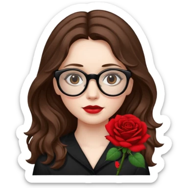 Una ragazza con capelli castani mossi e lunghi e indossi occhiali neri e con una piccola rosa nella testa sticker