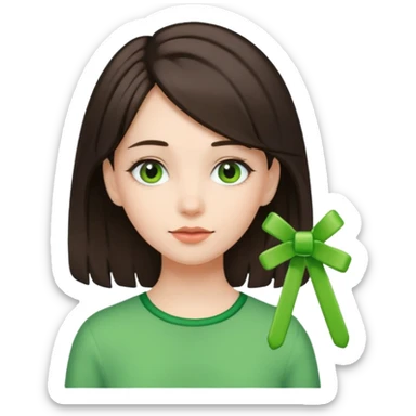 brunette girl with green color hairclip sticker