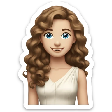 smiling girl in elegant dress with fair skin, long brown curly hair and blue eyes sticker