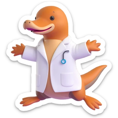platypus in a white lab coat, jumping with excitement sticker