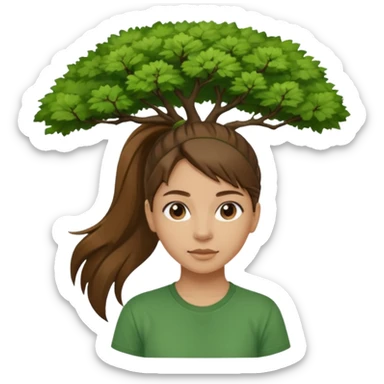 Make a zumba coach emoji, brown eyes, brown hair girl, green shirt withe "the roots" on it, longer pony tail hair, add the tree logo for the roots remove tree from background sticker