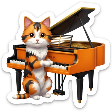 calico cat play piano, portrait sticker