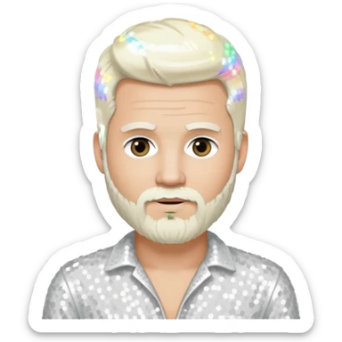 Justin Jeffre (b.1973) from 98 Degrees with platinum blonde hair and beard beard, white sequin outfit sticker