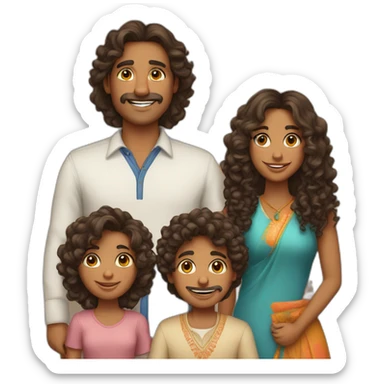 indian family with one daughter curly hair mom curly hair dad straight hair and one son straight hair sticker