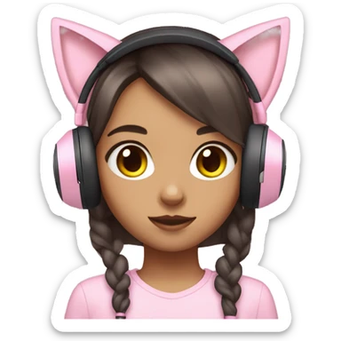 Girl with pastel pink gaming headset that has cat ears  sticker