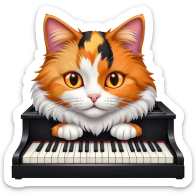 calico cat play piano, portrait sticker