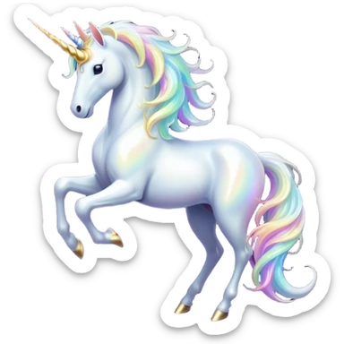 Cinematic Noble White Unicorn Portrait Emoji, Poised and regal, with a slender, ethereal form draped in a pristine white color, a flowing mane and tail, and a glistening, spiraled horn that radiates pure light, Simplified yet sharp and sophisticated features, highly detailed, glowing with a soft, iridescent luminescence, high shine, intelligent and transcendent, stylized with an air of mythical enchantment, focused and serene, soft glowing outline, capturing the essence of a watchful and confident white unicorn that appears ready to prance out of the screen with magical grace! sticker