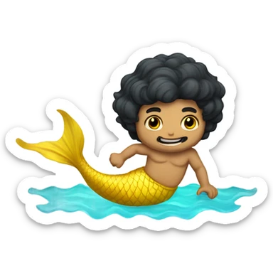 Tan merman with dark hair and yellow tail sticker