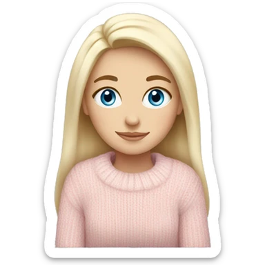 Pretty blue eyed white girl with light pink sweater reading cozy sticker