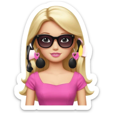 barbie with long blonde hair wear black sun glasses, pink dress sticker