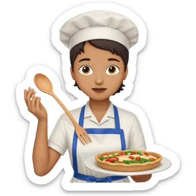 hazme una persona atendiendo una cafeteria universitaria sirviendo comida sticker