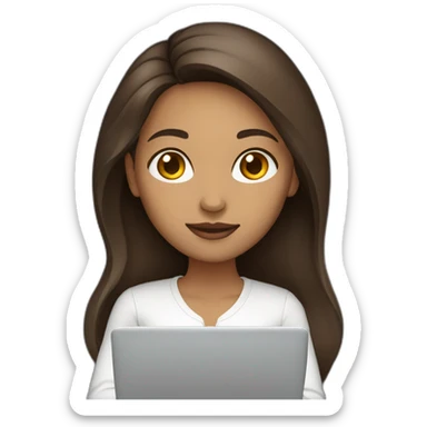 woman light brown skin long dark brown hair with laptop sticker