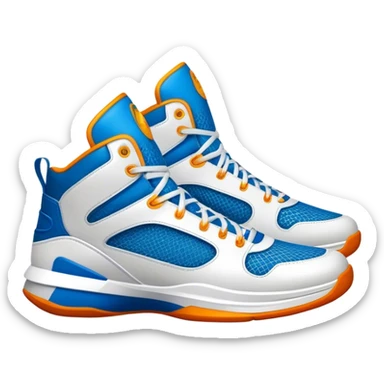 Cinematic Realistic image of a pair of basketball sneakers featuring detailed mesh and leather textures, vibrant color accents and dynamic design lines, illuminated by bold, high-energy arena lighting sticker