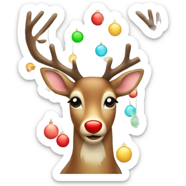 Christmas deer with red nose and christmas lights. sticker
