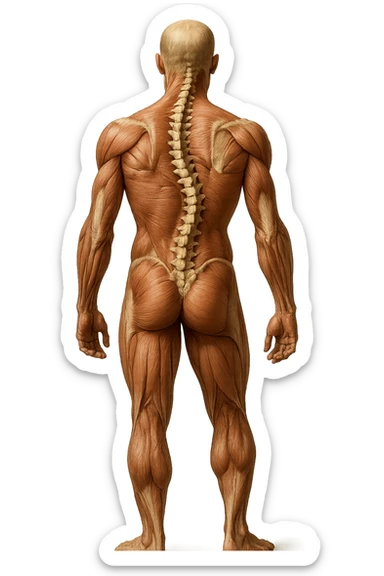 fai un immagine identica che riguarda un esercizio ma mettigli spina dorsale e muscoli in evidenza (anatomica) con colori naturali di un corpo umano. falla iperrealistica anatomica in 4k con spina dorsale storta in evidenza sticker