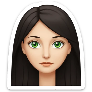 middle age woman with green eyes and long straight dark ash hair sticker