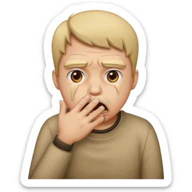 Disgust - strong feeling of revulsion or aversion -  about to vomit. hand over mouth sticker