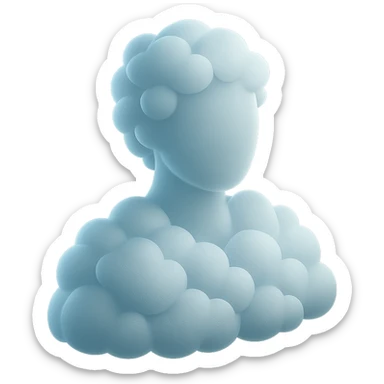 A person from the shoulders up, entirely composed of fluffy, convex white clouds. sticker
