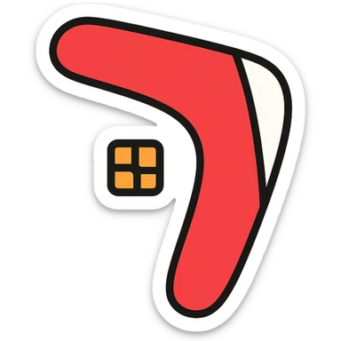 playful outlined icon of a red and white boomerang, Microsoft Power Pages logo subtly integrated, clean look sticker