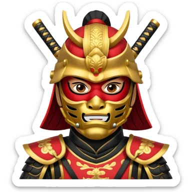 Samurai with black red and gold armor and they have a detailed mask covering their mouth sticker
