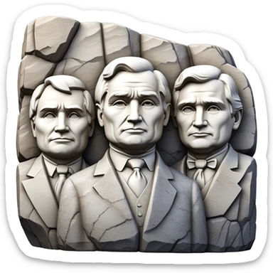 Cinematic Realistic Mount Rushmore Landmark Emoji, featuring the carved faces of four U.S. presidents, etched into the granite mountainside with dramatic lighting accentuating the rock textures. sticker