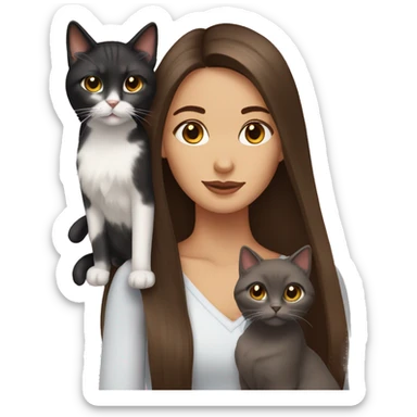 Two long hair brunettes with two cats sticker