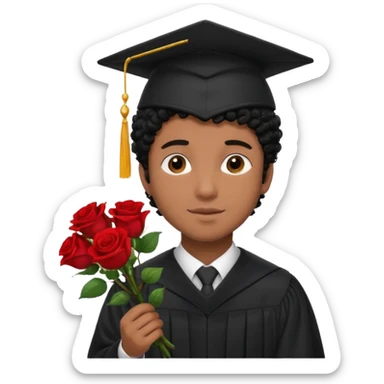 Graduated Students, Male,  brown skin, black curly hair, wearing graduation cap, holding bouquet of flowers
 sticker