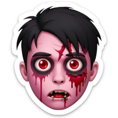 emoji-de-zumbi-de-you-boy-piercing-no-nariz-e-sangue-com-o-fundo-preto-cabelo-grande-e-preto-pink-red sticker