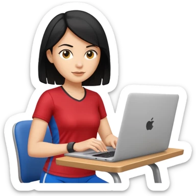 short white lady with black shoulder length hair who is a runner, used to be a teacher, and works remotely through a laptop as a documents engineering manager. sticker