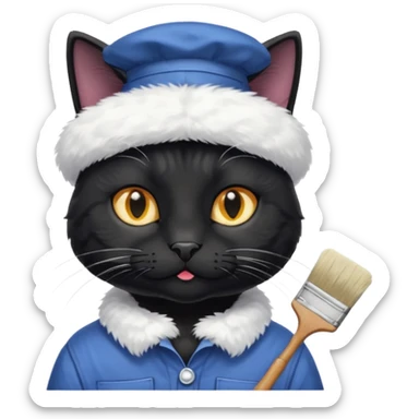 Black cat in painters outfit sticker