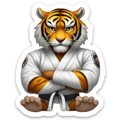 Tiger with evil face   jiu jitsu with his arms crossed sticker