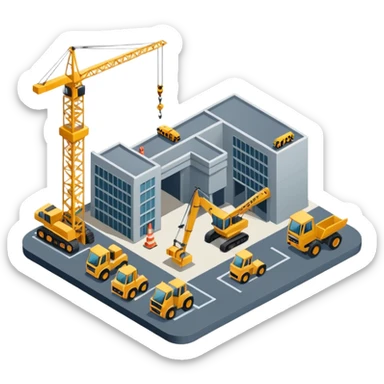 isometric construction site of airport sticker