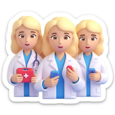 Close-up of a medical review panel with up to three people, each with a thoughtful or concerned expression, reviewing two medical product options. The style is the same 3D emoji style as the reference image. Use a neutral background. sticker