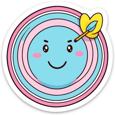 A cute bullseye target with spring pastel colors of yellow, pink and light blue with a smiling face sticker