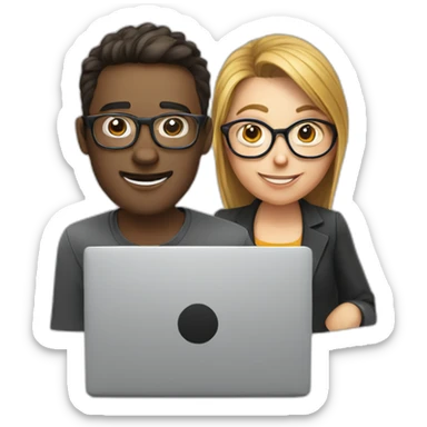 an SEO and a tech guy with specs working on his laptop sticker