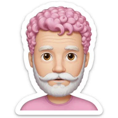 very white bearded and white mustached, pink short curly haired  sticker