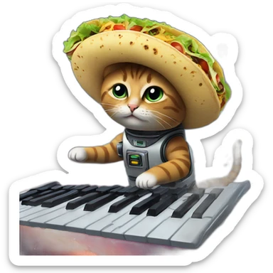 space cat with a keyboard an a taco riding in the milkyway  sticker