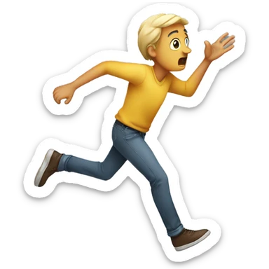 A PERSON RUNNING WITH A WORRIED EXPRESION AND A HAND IN THE AIR TRYING TO REACH SOMETHING sticker