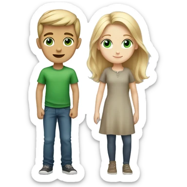 a boy with blond hair and blue eyes and a girl with brown hair and green eyes sticker