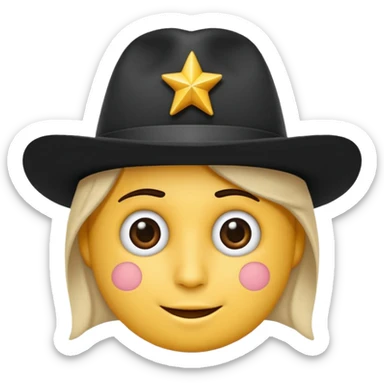 Crie um emoji com um chapéu de palhaço em preto e branco e com estrelinhas na cabeça como se o emoji estivesse tonto sticker