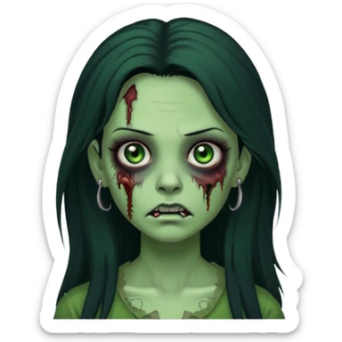 Zombie girl with a facial piercings long black hair green skin sticker