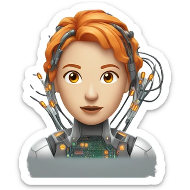 Head of female cyborg with orange hair and circuits wires sticker