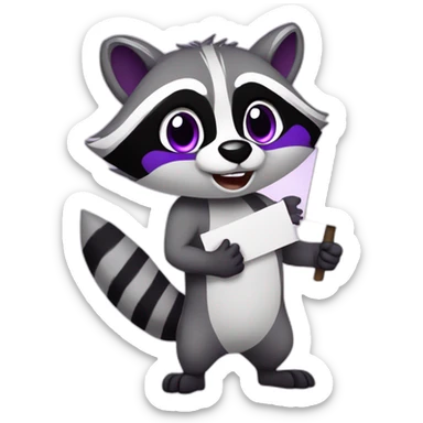 anime raccoon holding a sign that reads "hype" in purple font sticker