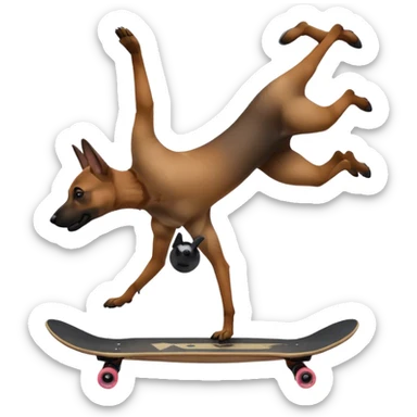 Belgian Malinois doing a handstand on a skateboard that’s balancing on a bottle of alcohol  sticker