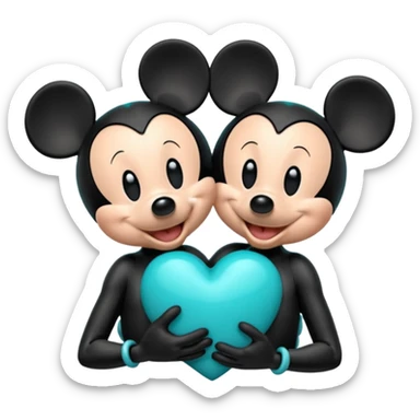 Mickey and Minnie with a teal blue heart  sticker