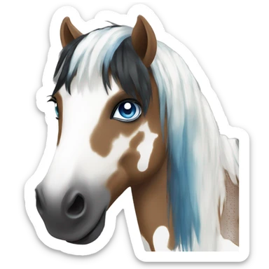 Brown and white spotted pony with black hair and blue eye sticker