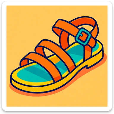 a strappy sandal in a vibrant, summery editorial style sticker