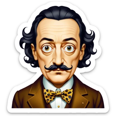 Cinematic Realistic portrait of Salvador Dalí, depicted as a surrealist artist with eccentric, expressive features and his iconic mustache, rendered with vibrant, imaginative lighting and richly detailed period attire that capture his avant-garde essence. sticker