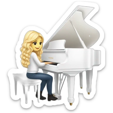 Blonde Piano girl is playing on the white piano the song about winter sticker